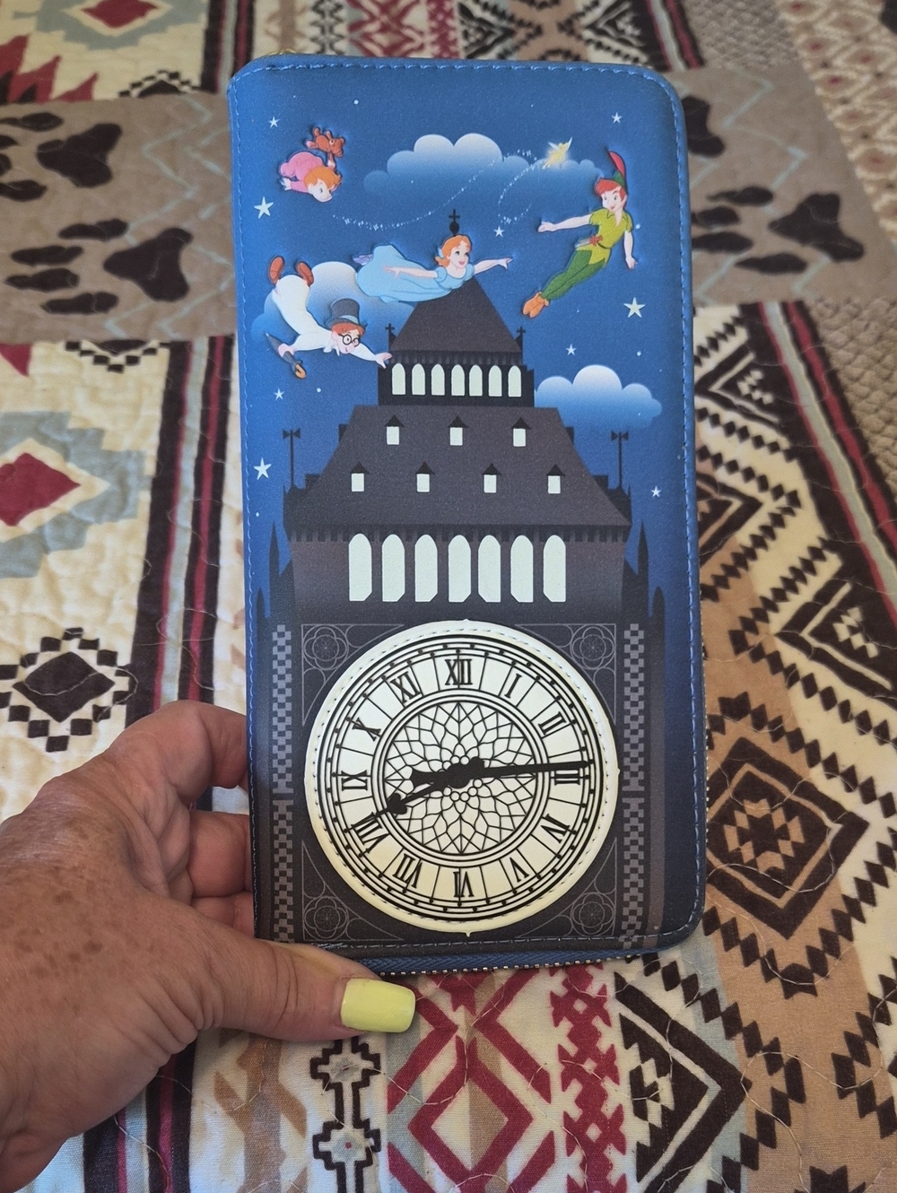 Peter Pan Themed Blue Wallet Clutch with Clock Face